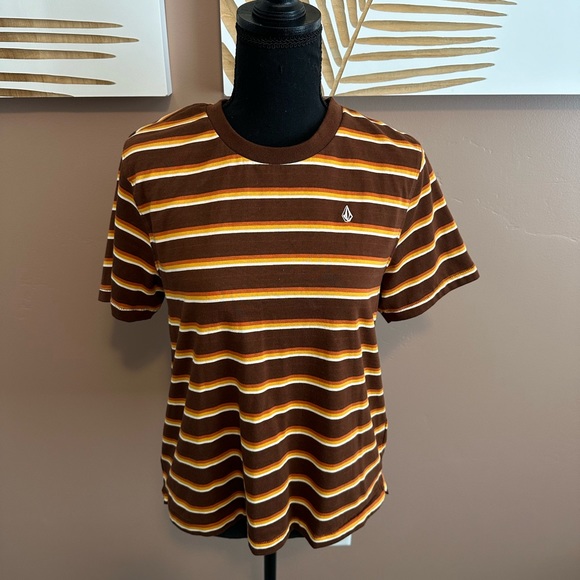 VOLCOM Choice Is Yours Womens Brown & Orange Stripe Tee - Picture 4 of 7